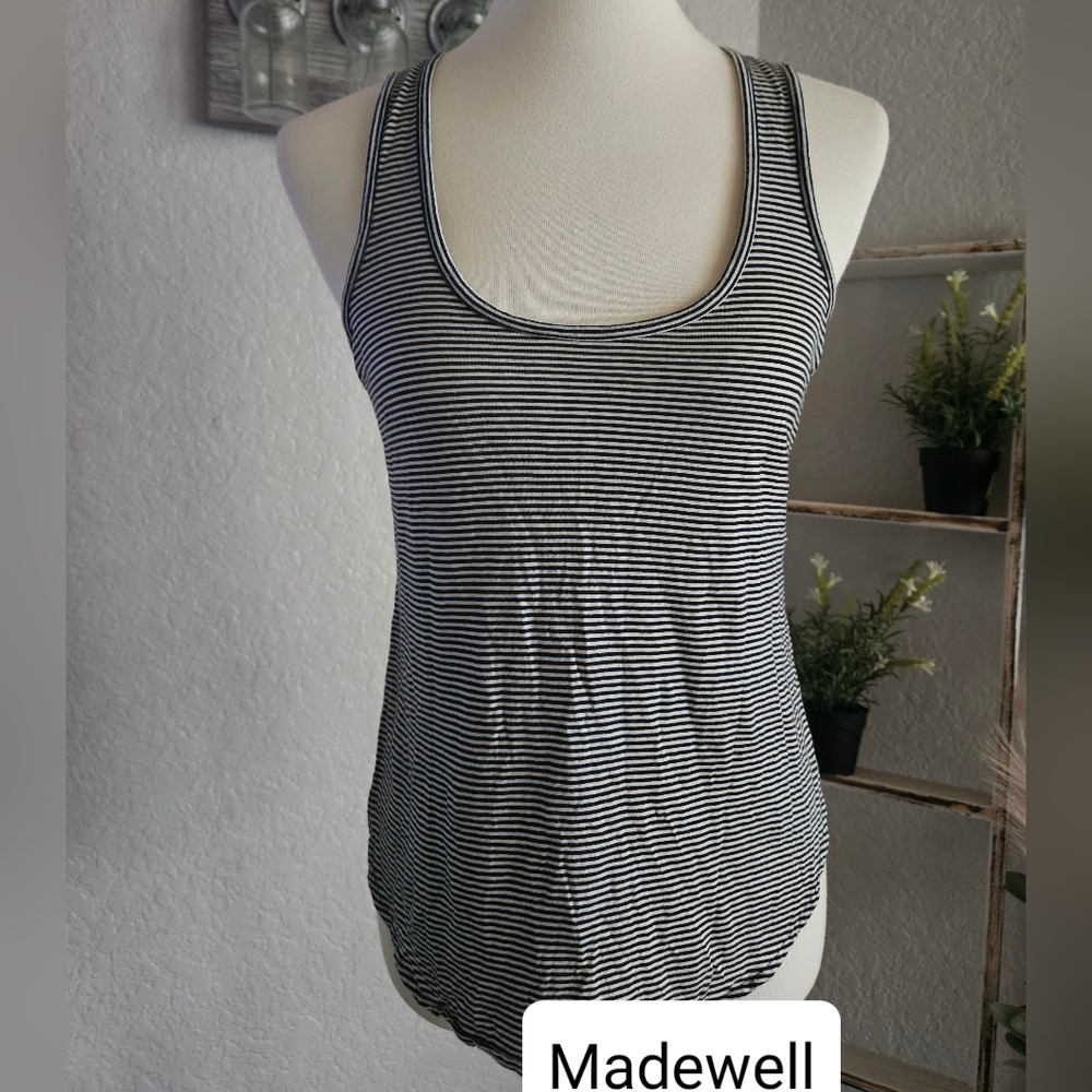 MADEWELL Striped Black & White Split Side Tank Top Size S
